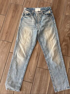 MOTHER Huffy Flood Amen Wash High Rise Button fly Straight Light Blue Denim Jean